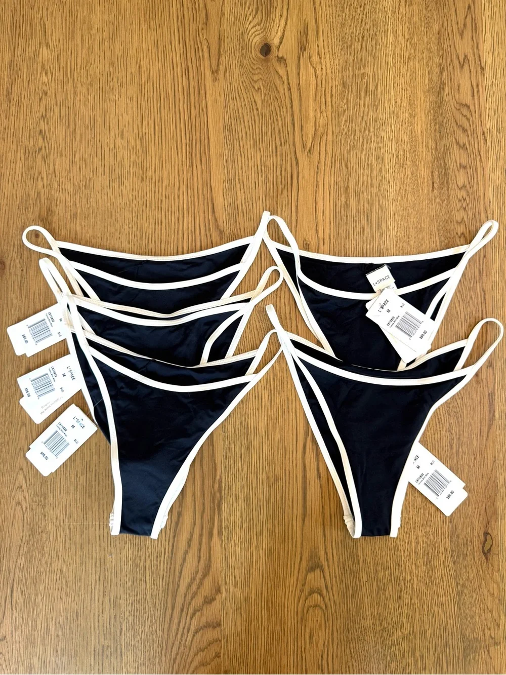 L*Space Tommy Bitsy Bikini Bottom Black White Trim Cheeky High Cut Swim NWT